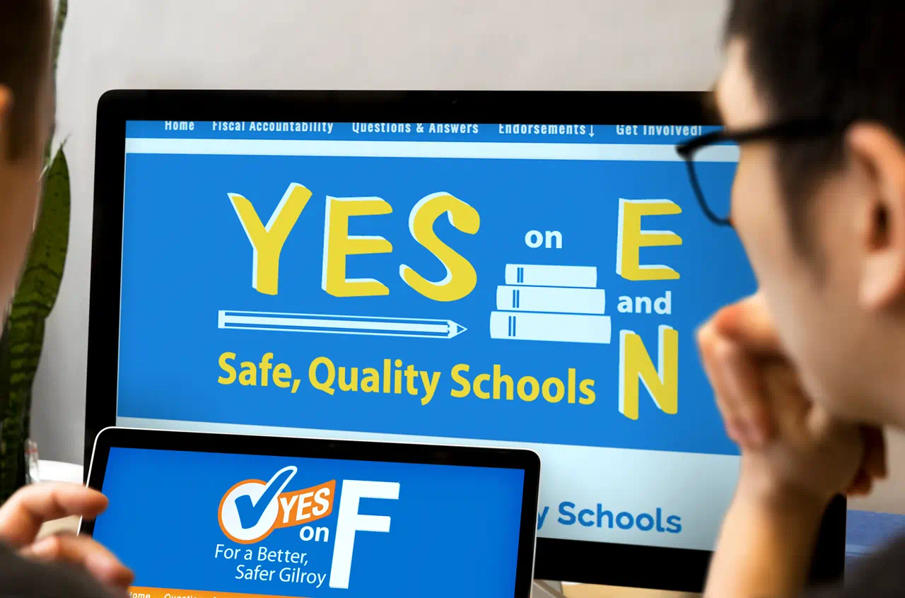 ballot measure websites created by Online Candidate shown on a computer and laptop