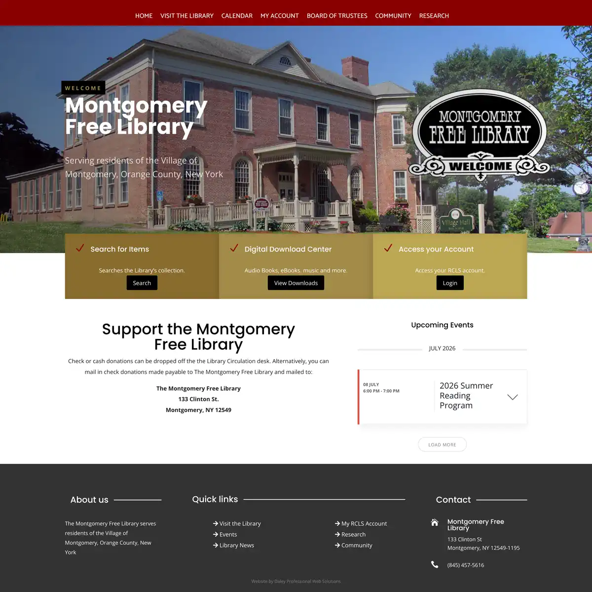 screenshot of Village of Montgomery Free Library website